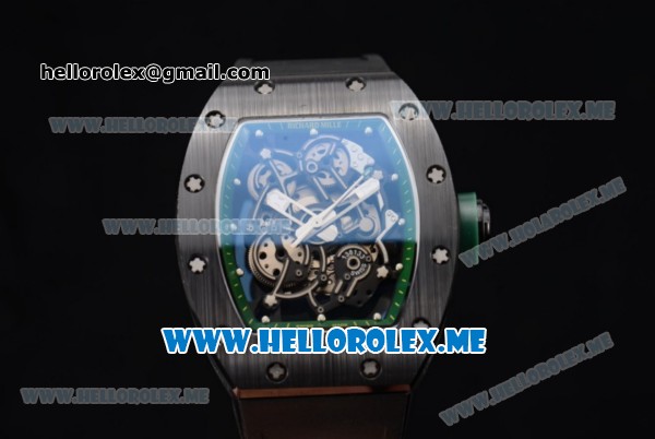 Richard Mille RM 055 Miyota 9015 Automatic PVD Case with Skeleton Dial and Dot Markers Black Rubber Strap Green Inner Bezel - Click Image to Close